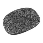 Western Cowboy Belt Buckle Carved Floral Ornate Design Antique Silver 3 5 8 Inch
