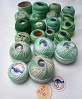 Vintage Green Crochet Thread Lot Coats   Clark Dmc Mixed Sizes Shades Tatting