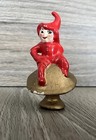 Vntg Red Pixie Elf Ceramic Sitting On Mushroom Christmas Figure Whimsical