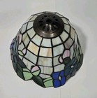 Vintage Tiffany Style Stained Glass Lamp Shade Rose Floral Pink Green