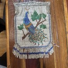 Antique Beaded Purse Handbag Peacock Both Sides Silver Plated Frame Stamped