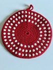 Vintage Hand-crocheted Red   White Potholders-set Of 2 Round Hot Pads    5 5       Euc