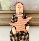 Vtg Handmade Primitive Rag Doll W star Americana Rustic Red Blue 12    Embroidered