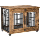 Pre-owned Dog Crate Furniture Dog Kennel Indoor Double Doors Wooden Cage Brown