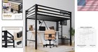 Twin Size Black Metal Loft Bed With Ladder   Guardrail