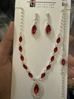 Red Necklace Earring Set Bracel Crystal Silver Rhinestone Jewelry Wedding Bridal
