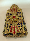 Czech Vintage Blue Blown Glass Jeweled Perfume Bottle