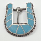 Vintage 925 Sterling Silver Turquoise Inlay Zuni Style Ranger Belt Buckle