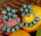Bi-level Turquoise Navajo Handmade Sterling Silver Dangle Earrings