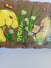 Vtg 1970s Wood Hand Painted Mushroom Wall Art Mcm Butterflies Flowers Plaque