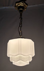 Vtg Ceiling Light Fixture Skyscraper Glass Shade Chandelier Pendant Art Usa  n18