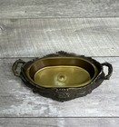 Vintage French Brass Oval Jardini  re Planter Pot Handles W  Insert -estate Find 