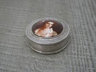 Vintage English H m Sterling Silver Round Victorian Lady Enamel Pill Box C2001