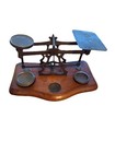 Beautiful Antique 19th Century Brass Postal Scale 2 Brass Weights Great Piece