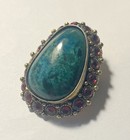 2 Pc Vintage Eilat Israel 930 Silver Pendant pin   Ring With Red Stones Judaica