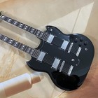 New Double Neck Electric Guitar-new 12 6 Sg Style Trans Black With Cable