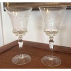 Vintage Set Of 2 Two 1950s Etched Crystal Wine Glasses Goblets 7 5  H X 4  W Euc