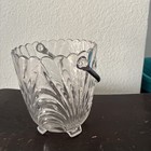 Vintage Clear Glass Ice Bucket Footed Silver Handle