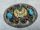 Harley Davison Eagle Silver Belt Buckle  Turquoise   Coral Squaw Wrap Dugger