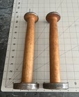 Set Of 2 Vintage Wood Metal Bobbins Reclaimed Textile Mill Thread Spools 10 