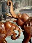 Hand Carved Wooden Vintage Teak Duo Frolicking Elephants Figure 18   d