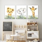 Baby Safari Nursery Wall Decor - Set Of 3 Pictures Cute Animal Wall Prints On   