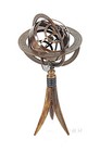 Brass Armillary Sphere 12  Buffalo Horn Stand Globe Table Top Nautical Decor