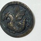Large Tinted Metal Picture Button 1 5 In Winged Creature Dragon Antique Vintage