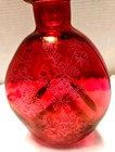 Vintage Eched Flash Pinched Cranberry Liquor Decanter W stoppers