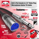 Xlr 3-pin Female To 1 4  Plug Mono Microphone Cable Shielded Stereo Audio
