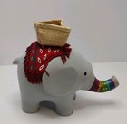 Old Navy Elephant Piggy Coin Bank Gray Plastic Basket Removable Trunk Retired