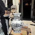 Large Vintage Black-and-white Porcelain Vase With A European Architectural Motif