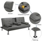 Luxury Faux Leather Futon Sofa Bed W  Cupholders   Pillows Small Space New