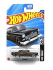 2025 Hot Wheels  55 Chevy Black 45 250 Super Custom Wheel Swap W real Riders