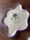 Vintage Porcelain Vanity dresser Set     Hand-painted Floral Pink Ruffle Edging