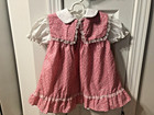 Vintage Baby Girl Toddler 4t Frilly Lace Ruffle Pink Pinafore Calico Dress Sweet