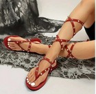 Red Thong Sandals Crisscross Straps Lightweight Rivet Decor Trendy Shoes Size 7