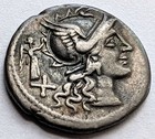 Roman Republic C Terentius Lucanus Silver Denarius 147 Bc Roma Dioscuri 4 00g