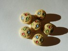 6 Czech Self-shank Beige Tan Glass Sewing Buttons Red Blue Green Design