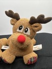 Vtg Russ Berrie Merry Red Nose Reindeer Terry Cloth Rattler Rattle Christmas X2