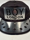 Vintage Boy London Hat Rare 80s Metal Plate Brim Silver Black Cotton