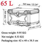 65l Motorcycle Top Case Tail Box Aluminum Trunk Luggage Storage Rear Tour Box Us