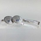 Anson Cuff Links Tie Clip Bar Cufflinks Set Silver Tone Vtg Shirt Party Man Gift