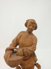 Large Chinese Cultural Revolution Boxwood Carving 8  Girl   Geese Signed Vintage