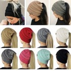 Women Beanietail Messy Bun Ponytail Knitted Beanie Skull Winter Warm Hat Cap