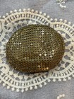 Vintage Guilloche Enamel Powder Compact Blue Pink Rose Gold Tone Vanity Mirror