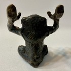 Vintage Bronze Monkey Chimpanzee Business Card Holder Pen Stand Desk Display