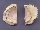 Unique Vintage Large Ceramic Oyster Shaped Pierced Earrings Y2k Beach Theme
