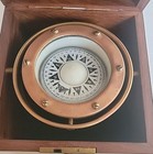 Brass Nautical Ship Compass In Wooden Box Gimbal Marine Maritime Desk Compass