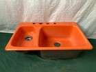 Vtg Cast Iron Tiger Lily Orange Porcelain Double Basin Drop In Sink 503-26e